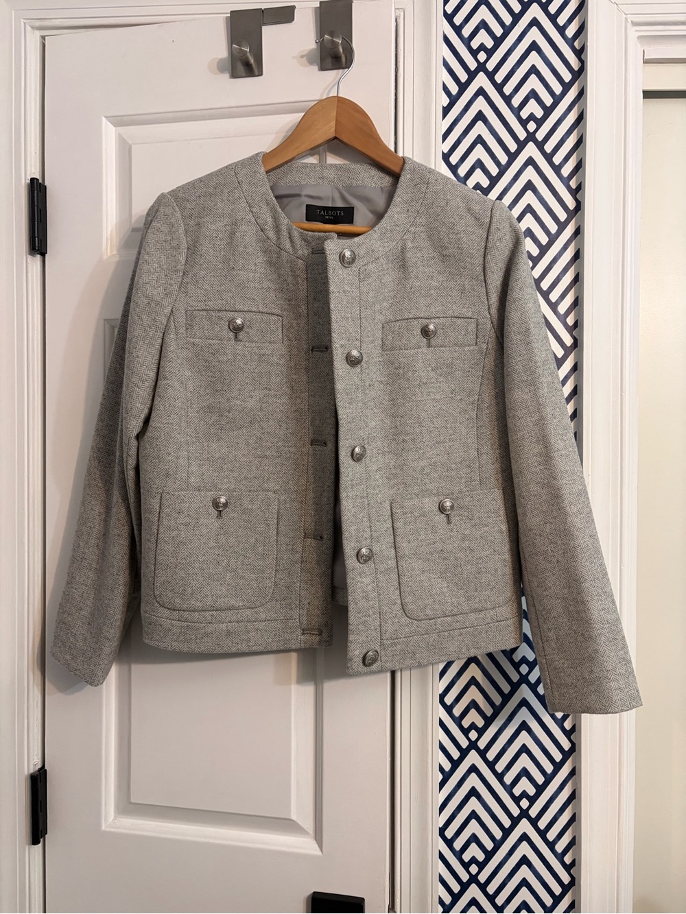 Talbots Light Gray Textured Button-Front Jacket NWT